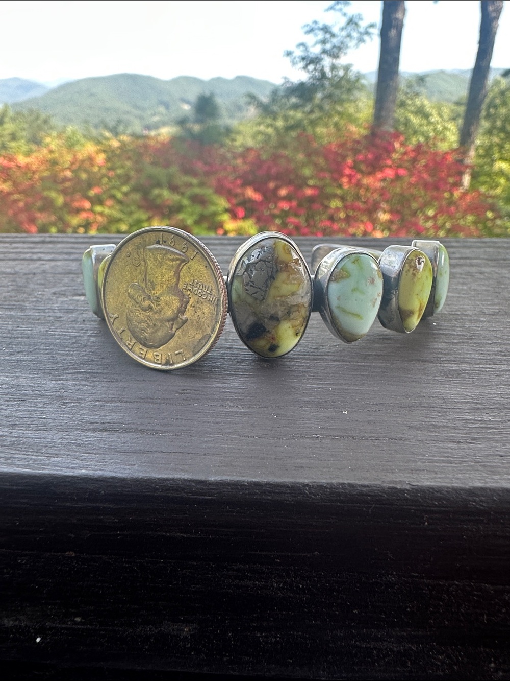 Navajo Tom Lewis Palomino Variscite Sterling Silver Cuff Bracelet - Picture 7 of 9